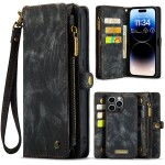 CaseMe Kunstleren 2-in-1 Portemonnee Bookcase iPhone 14 Pro Max Zwart