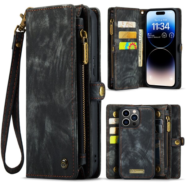 CaseMe Kunstleren 2-in-1 Portemonnee Bookcase iPhone 14 Pro Max Zwart