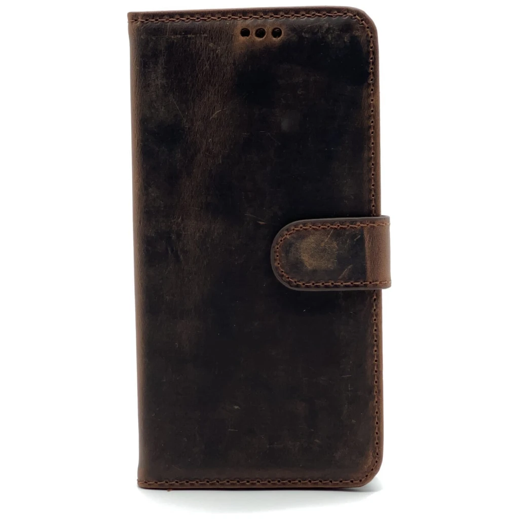 Omnium Echt Lederen Bookcase iPhone 13 Pro Max Donkerbruin