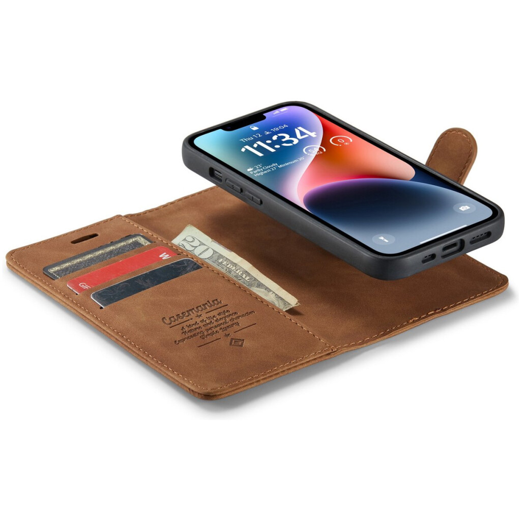 CaseMe 2-in-1 Magnetic Bookcase Magnetisch Uitneembaar Hoesje iPhone 13 Cognac Bruin