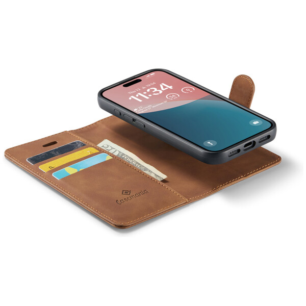 CaseMe 2-in-1 Magnetic Bookcase Magnetisch Uitneembaar Hoesje iPhone 16 Bruin