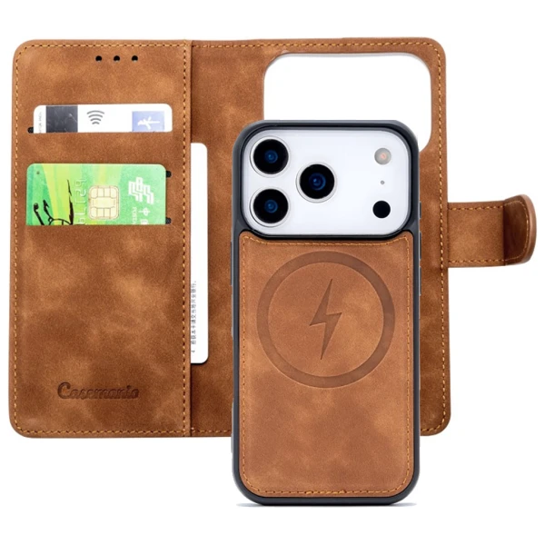 CaseMe 2-in-1 Magnetic Bookcase Magnetic Uitneembaar Hoesje iPhone 17 Pro Max Bruin