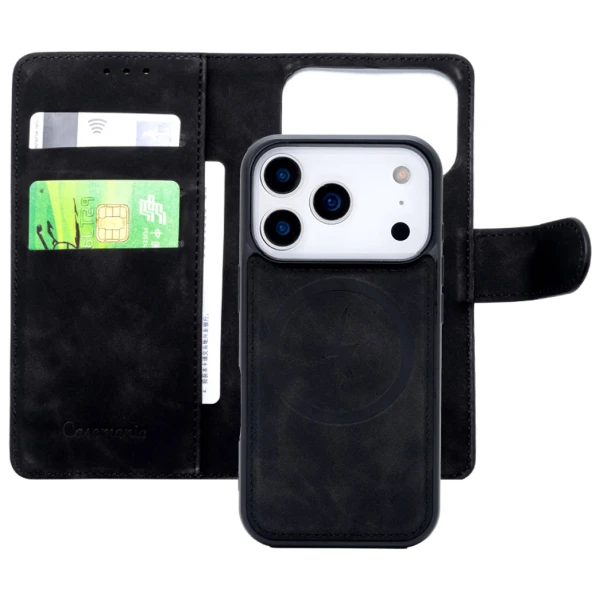 CaseMe 2-in-1 Magnetic Bookcase Magnetic Uitneembaar Hoesje iPhone 17 Pro Max Zwart