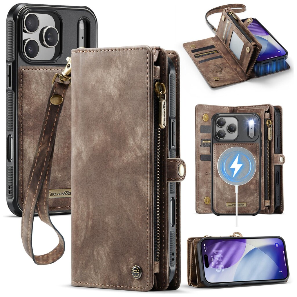 CaseMe Kunstlederen 2-in-1 Portemonnee Bookcase iPhone 17 Pro Bruin