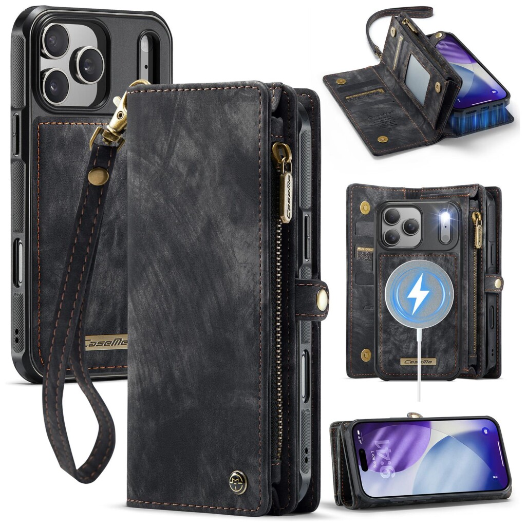 CaseMe Kunstlederen 2-in-1 Portemonnee Bookcase iPhone 17 Pro Zwart