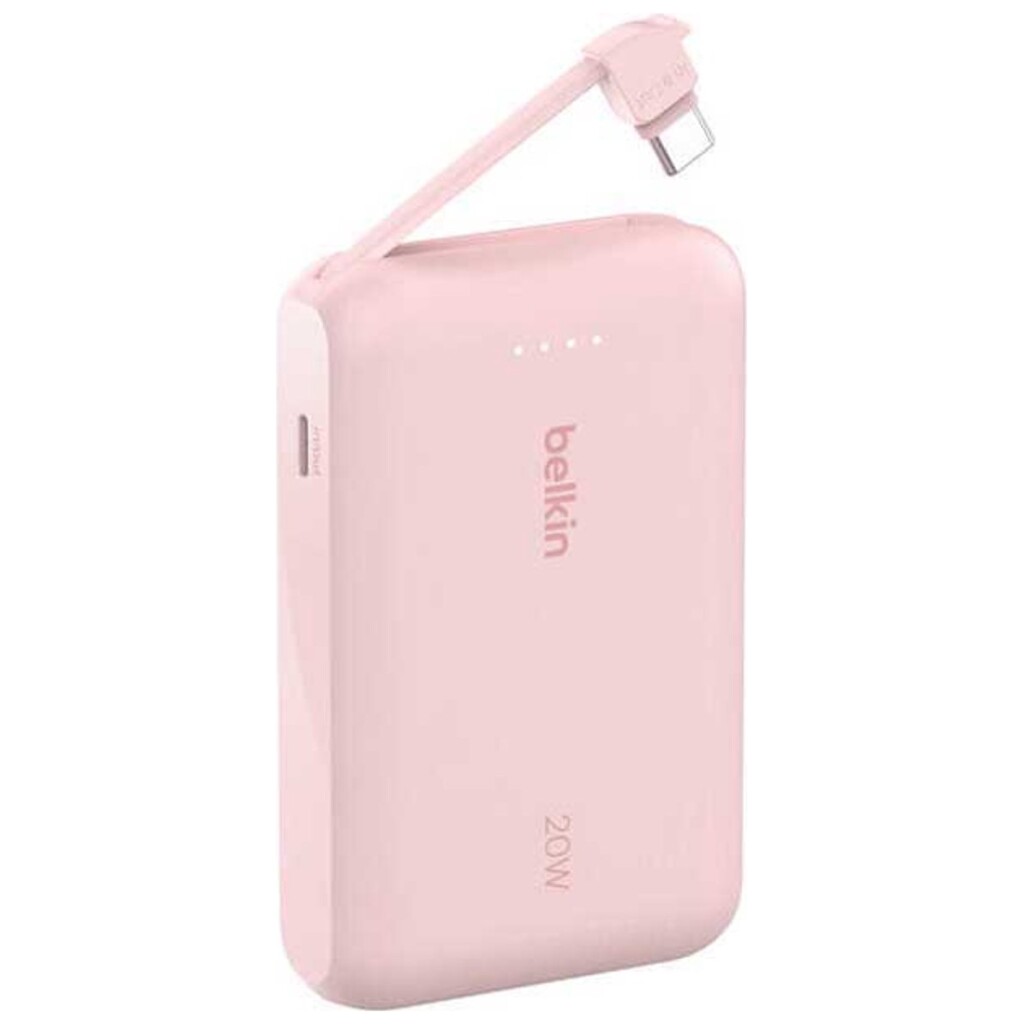 Belkin BoostCharge Powerbank 10.000mAh met geïntegreerde USB-C kabel 20W Snelladen Roze