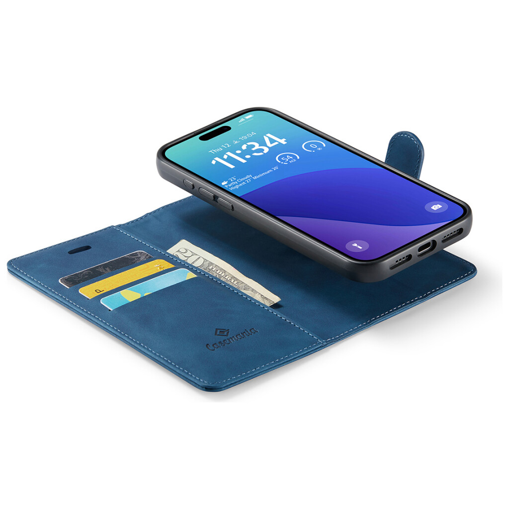 CaseMe 2-in-1 Magnetic Bookcase Uitneembaar Hoesje iPhone 16 Pro Max Donkerblauw