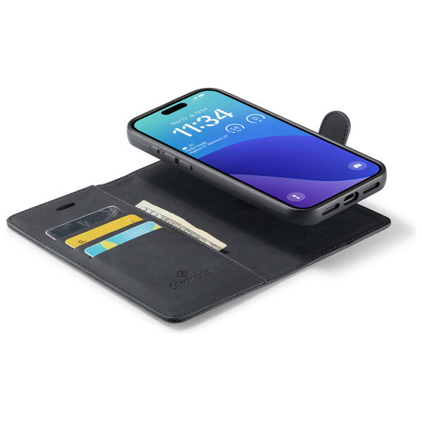 CaseMe 2-in-1 Magnetic Bookcase Uitneembaar Hoesje iPhone 16 Pro Max Zwart