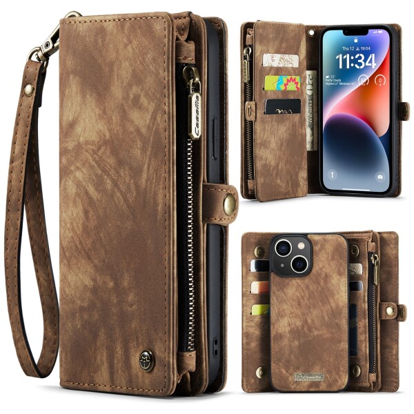 CaseMe Kunstlederen 2-in-1 Portemonnee Bookcase iPhone 15 Pro Bruin