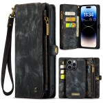 CaseMe Kunstlederen 2-in-1 Portemonnee Bookcase iPhone 15 Pro Zwart