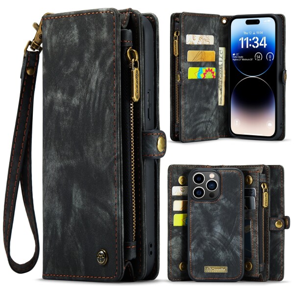 CaseMe Kunstlederen 2-in-1 Portemonnee Bookcase iPhone 15 Pro Zwart