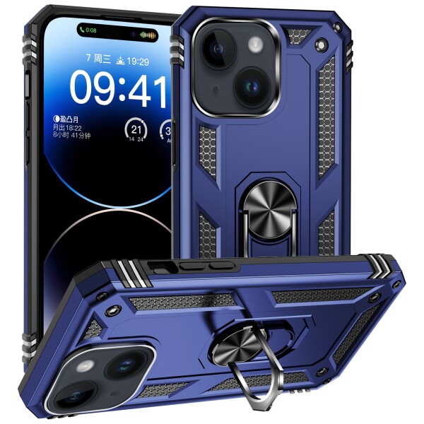 Guardify Armor Ring Hardcase Shockproof met Ringhouder iPhone 15 Blauw