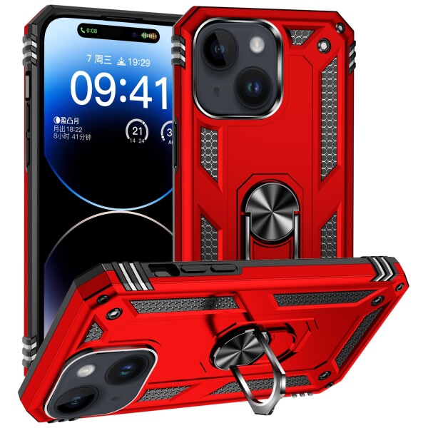 Guardify Armor Ring Hardcase Shockproof met Ringhouder iPhone 15 Plus Rood