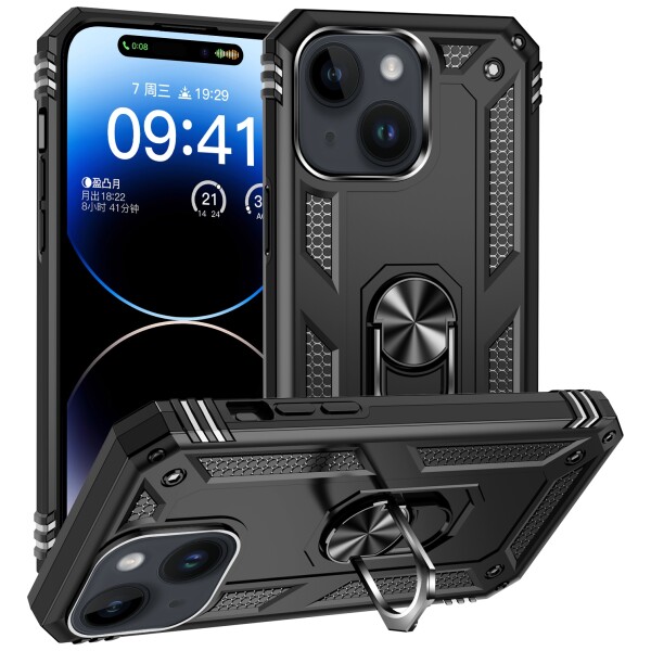 Guardify Armor Ring Hardcase Shockproof met Ringhouder iPhone 15 Plus Zwart