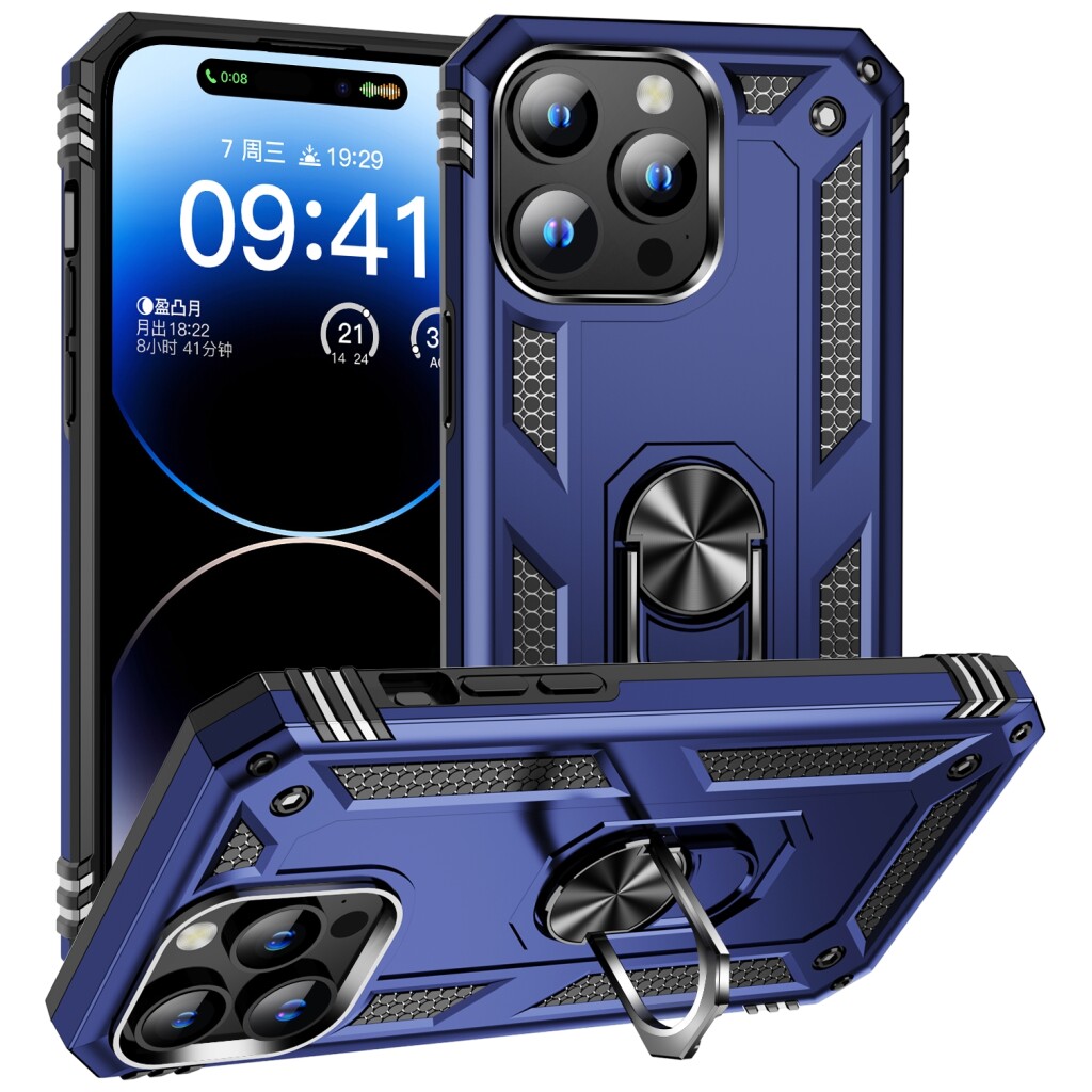 Guardify Armor Ring Hardcase Shockproof met Ringhouder iPhone 15 Pro Blauw