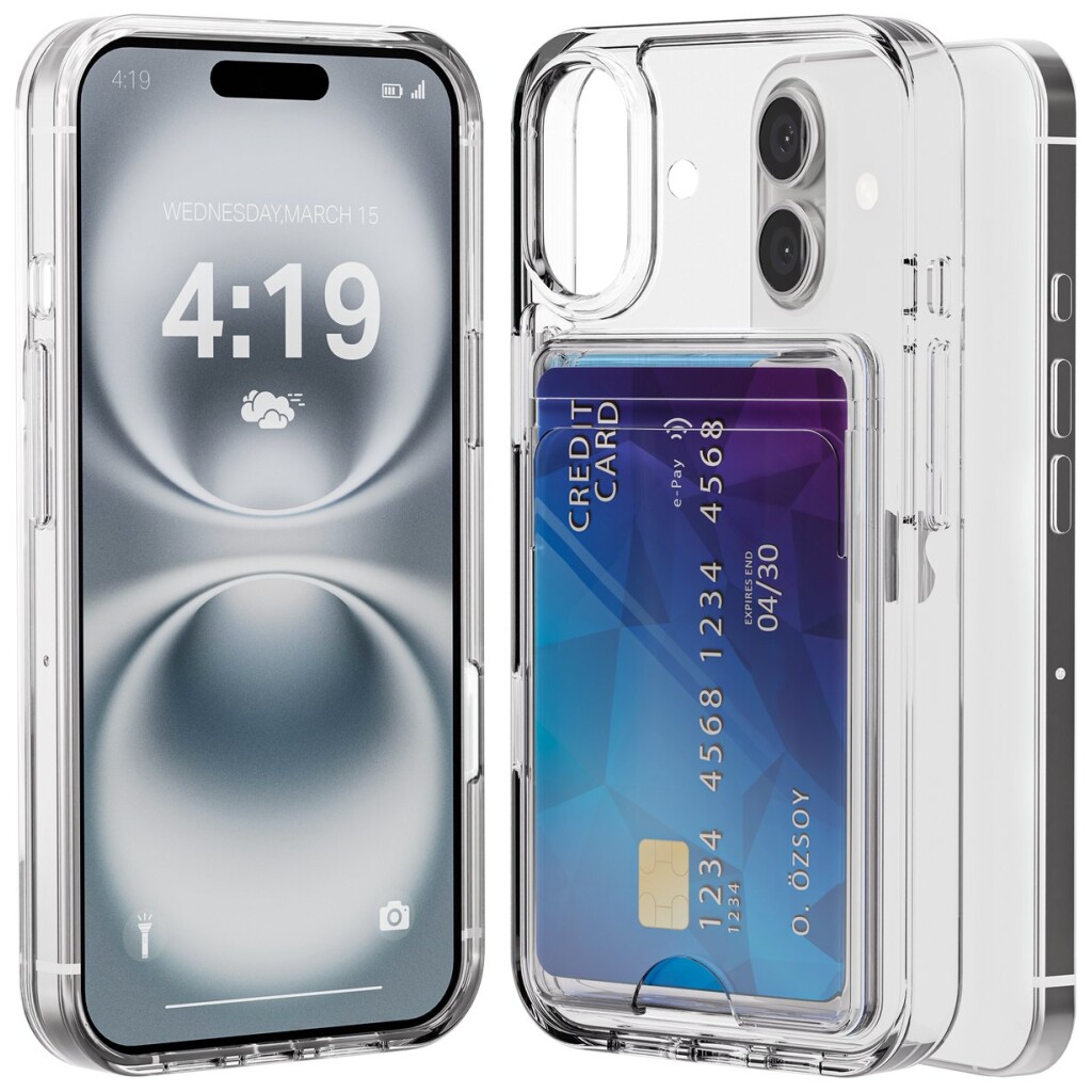 Guardify Softcase Backcover met Pasjeshouder iPhone 16 Transparant