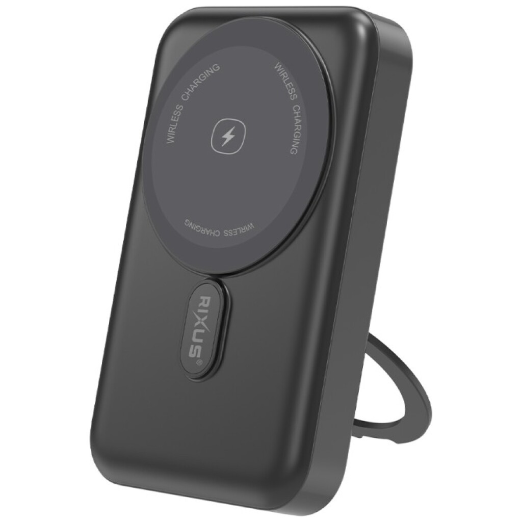 Rixus Magsafe Powerbank 10.000 mAh met uitklapbare standaard Zwart