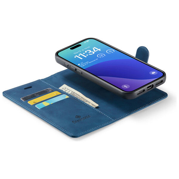 CaseMe 2-in-1 Magnetic Bookcase Magnetisch Uitneembaar Hoesje iPhone 16 Pro Donkerblauw