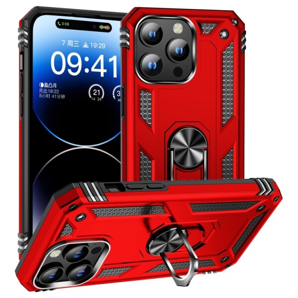 Guardify Armor Ring Hardcase Shockproof met Ringhouder iPhone 16 Pro Rood